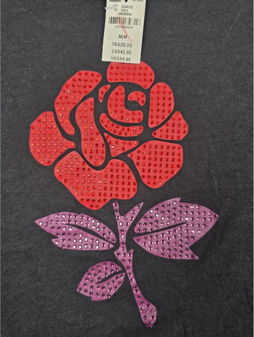 Victorias Secret PINK NEW Floral Rose Rhinestone Cropped Boxy Tee Shirt MEDIUM - Picture 2 of 5